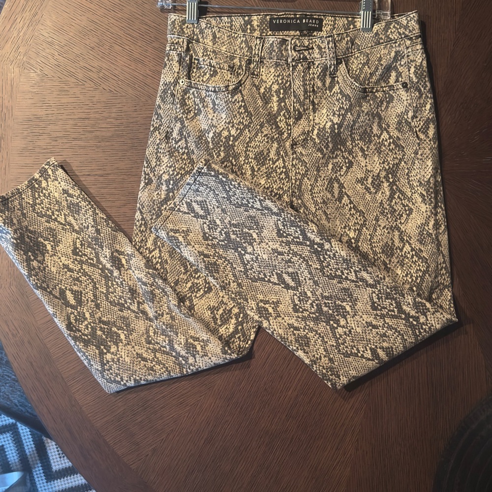 Veronica Beard Black and Cream Snake Print Jeans